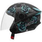 Capacete Aberto New Liberty 3 Flowers Azul Preto Brilho 58