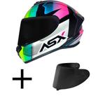 Capacete ASX Draken Striker Preto Amarelo e Rosa Mais Viseira Fumê - Axxis