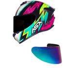 Capacete ASX Draken Thunder Preto Tiffany e Rosa Mais Viseira Camaleão