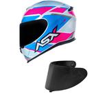 Capacete ASX Eagle Fast Branco Rosa e Azul Mais Viseira Fumê