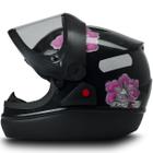 Capacete Automático Preto Com Flores Com Narigueira Tam 60