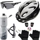 Capacete Bike Ciclismo + Garrafa Térmica + Suporte + Sinalizador + Óculos + Par De Luvas