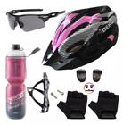 Capacete Bike Ciclismo + Garrafa Térmica + Suporte + Sinalizador + Óculos + Par De Luvas