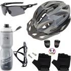 Capacete Bike Ciclismo + Garrafa Térmica + Suporte + Sinalizador + Óculos + Par De Luvas