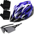 Capacete Bike Ciclismo Mtb Com Sinalizador De Led + Óculos Esporte + Par De Luvas