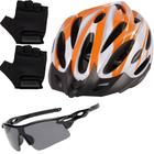 Capacete Bike Ciclismo Mtb Com Sinalizador De Led + Óculos Esporte + Par De Luvas