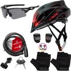 Capacete Ciclismo Bike + Cadeado Trava Bicicleta + Pisca + Óculos + Par De Luvas - Tsw Absolute