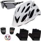 Capacete Ciclismo Bike Mtb + Pisca + Óculos + Par De Luvas