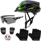 Capacete Ciclismo Bike Mtb + Pisca + Óculos + Par De Luvas