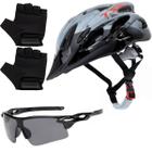 Capacete Ciclismo Tsw Bike Mtb Com Sinalizador De Led + Óculos Esporte + Par De Luvas