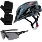 Capacete Ciclismo Tsw Bike Mtb Com Sinalizador De Led + Óculos Esporte + Par De Luvas