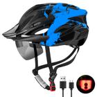 Capacete de ciclismo, girino com LED recarregável USB, azul claro