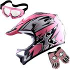 Capacete de motocross 1Storm Matt Star Pink Youth Size L + Goggles