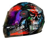 Capacete Fechado Fw3 Gt Skull Caveira Preto Moto Brilha