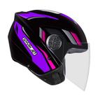 Capacete Feminino Aberto Ebf Spark Jet Sting Preto e Lilás Brilhante Moto Motoqueiro Motociclista