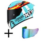 Capacete KYT TT Course Jaume Masia Leopardo Azul Mais Viseira Camaleão