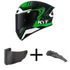 Capacete KYT TT Course Overtech Preto e Verde Mais Viseira Fumê e Spoiler Fumê