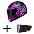 Capacete LS2 FF353 Rapid Cromo Preto e Rosa Fosco Mais Viseira Camaleão