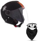 Capacete Moto Aberto Masculino Pro Tork New Atomic Skull Riders Vintage Fosco com Lenço Skull