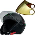 Capacete Moto Aberto Viseira Dourada Preto Fosco Verde 56