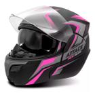 Capacete Moto Fechado Attack HSA Viseira Cristal Preto/Rosa Inmetro Tamanho 58 - Pro Tork