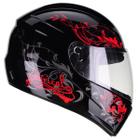 Capacete Moto Feminino Fly F-9 Lyrical Preto Brilhante Vermelho