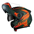 Capacete Norisk Escamoteável FF345 Route Speedmax Verde e Laranja Fosco Robocop Articulado Com Óculos