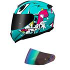 Capacete Norisk Razor Mad Azul e Rosa Mais Viseira Camaleão