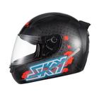 Capacete Sky Two Samurai Preto Brilho Transf Vermelho 60 - MOTOSKY