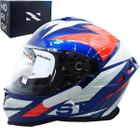 Capacete Strada II Branco/ Azul/ Vermelho Norisk Fechado