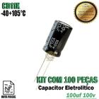 Capacitor Eletrolitico 100uf 100v 105ºC Pacote com 100 peças - Transtel