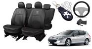 Capas de Alto Nível: Couro para Bancos Peugeot 407 2004-2011 + Capa de Volante + Chaveiro