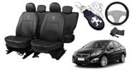 Capas de Luxo Personalizadas: Couro para Bancos Peugeot 408 2010-2019 + Capa de Volante + Chaveiro