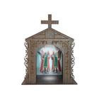 Capela Oratório Arabesco com Imagem e Led São Cosme e Damião 25x18x31 Mdf Madeira Imbuia