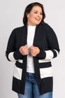 Cardigan Feminino Plus Size Detalhe Canelado Largo Listras - Cereja Rosa