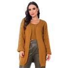 Cardigan Feminino Tricot Conjunto Twin Set + Cropped Tricô Parka Casaco Blusa De Frio Luxo Inverno