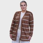 Cardigan Feminino Tricot Longo Listras Finas