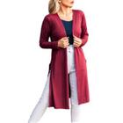 Cardigan manga longa malha canelada feminino com elastano