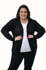 Cardigan Plus Size Meia Est. Em Tricô Com Detalhe De Botão