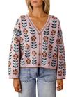 Cardigan Saodimallsu, suéter feminino com estampa floral e decote em V