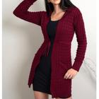 Cardigan Trico Parka Feminino Capuz Bolso Casaco De Inverno Tricot Blusa De Frio Kimono Sobretudo