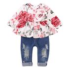 CARETOO Meninas Roupas Roupas, Menina Bebê bonito Floral manga longa calça conjunto flor babado top