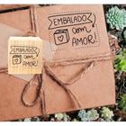 Carimbo de madeira EMBALADO COM AMOR personalizado para decorar embalagens tags bolsas sacolas kraft artesanato