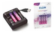 Carreg.pilhas Usb Elgin C/ 2 Pilhas + 4 Palito Aaa 1000 Mah