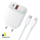 Carregador 20W Turbo + Cabo Lightning USB-C 1m Original Compatível Iphone 14 13 Pro Max 12 e 11 - Anatel