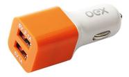 Carregador Automotivo 2 Entradas Usb Oex Cg101 Laranja e Branco Portátil e Estiloso com Dupla Entrada USB Carga