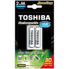 Carregador de Pilha USB com 2 Pilhas AA 2000 MAh Toshiba - TNHC-6GME2 CB