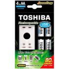 Carregador de Pilha USB P/2 pilhas AA/AAA min.2.000 mAh C/4 pilhas AA TOSHIBA