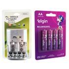 Carregador De Pilhas Aa/Aaa/9V Auto Stop + 4 Pilhas Aa 2500 Mah Elgin