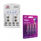 Carregador De Pilhas Auto Stop + 4 Pilhas Aa 2700 Mah Elgin